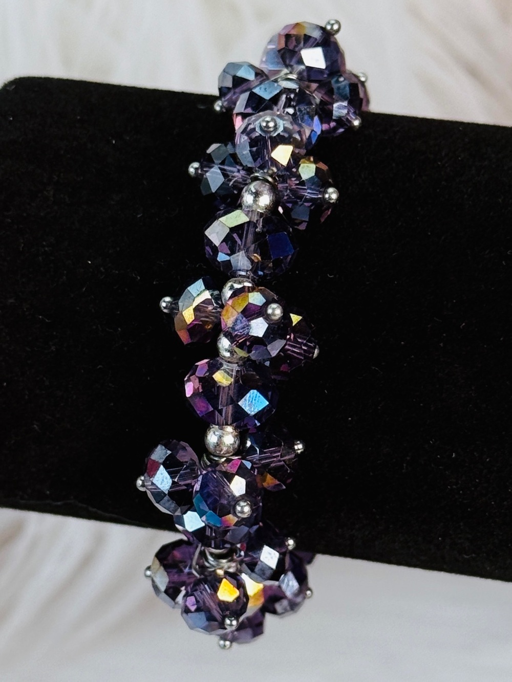 Silvertone Purple iridescent Crystal Bracelet